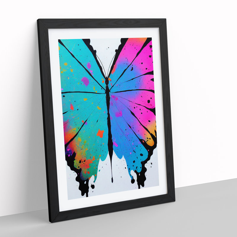 XV1022-3146X Paint Drip Butterfly No.1 Abstract - Single Picture Frame Print, 64cm H x 46cm W x 2cm D, Black