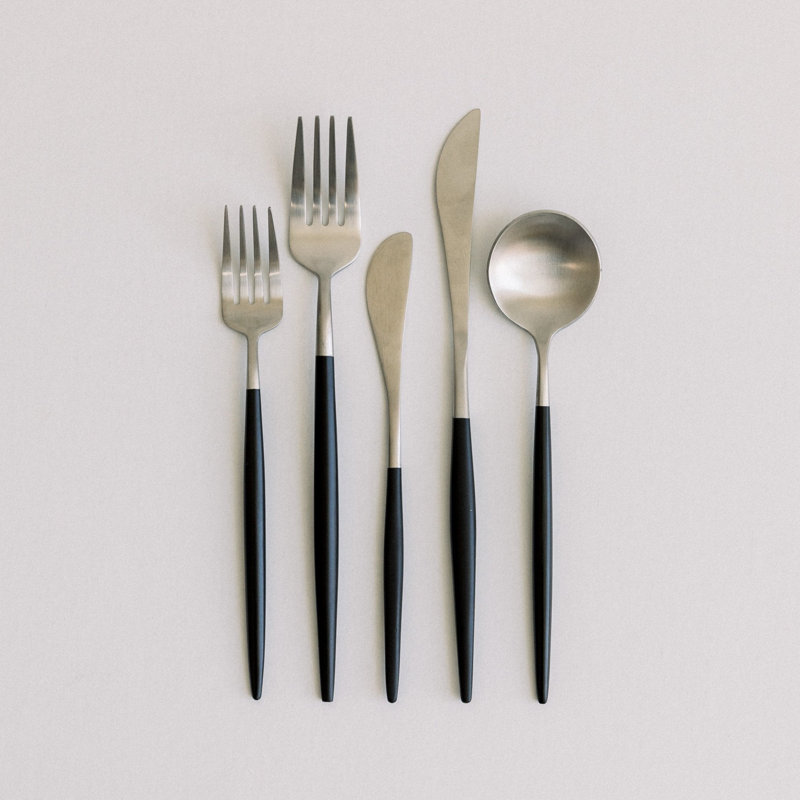 Borrowed BLU Luna Stainless Steel (18/10) Flatware Set, Brushed Black/Silver