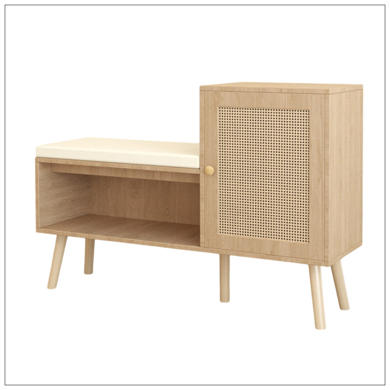 Armoire à chaussures avec banc rembourré, armoire de rangement étroite pour chaussures, étagère à chaussures