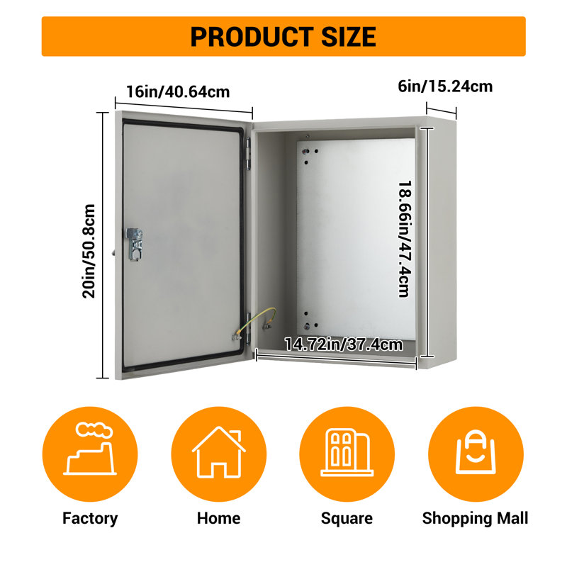NEMA 4X/IP67 Steel Electrical Junction Box - Waterproof/Dustproof Lockable Enclosure with Mounting Plate & 2 Keys for Electrical Panel & In-Wall Installation