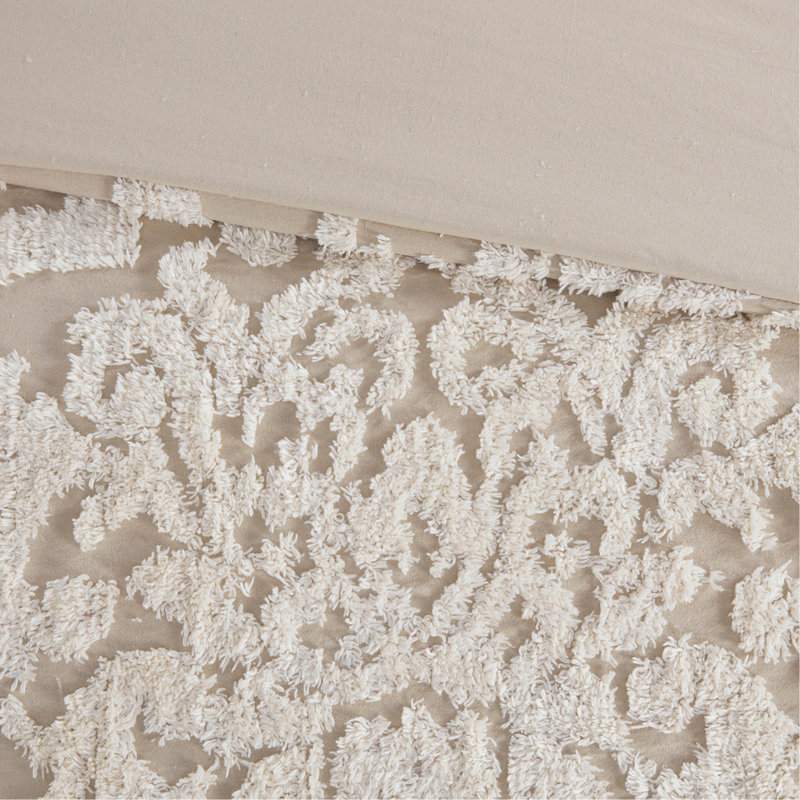 Ensemble d'édredon damassé en coton 3 pièces taupe, Édredon très grand + 2 taies décoratives, Taupe