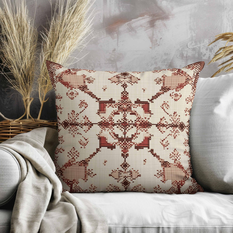 Oreiller en faux suède Grossomed Blossom, Beige, Carré 16 po