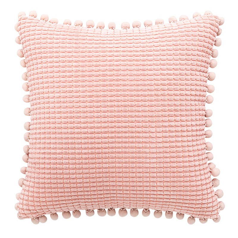 Buda Pom-poms Throw Pillow, Pink, Pillow Cover & Insert