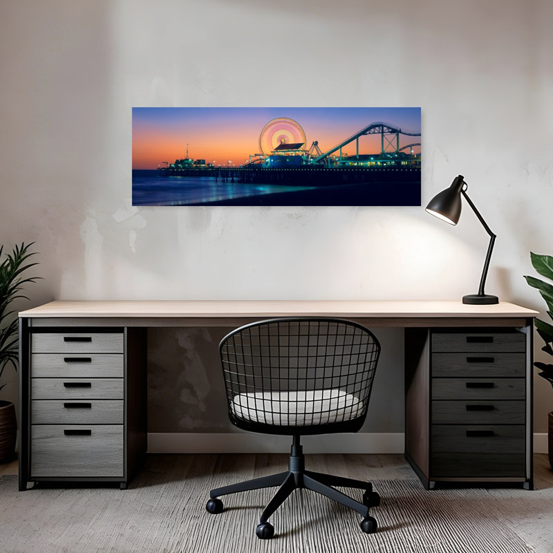 Ferris wheel on the pier Santa Monica Pier Santa Monica Los Angeles County California USA 1 Piece Wrapped Canvas Panoramic Wall Art