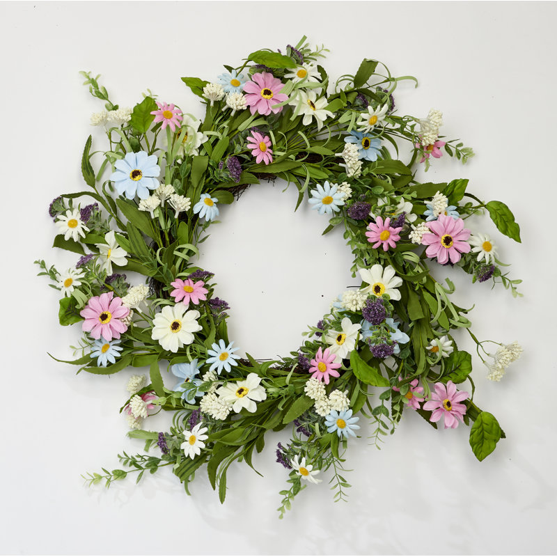 22" Spring Daisy Wreath on Natural Twig Base