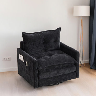 Swivel Barrel Chair – Mid Century Modern Chair with Solid Metal Base, Thick Padded Arms for Living Room by Hokku Designs