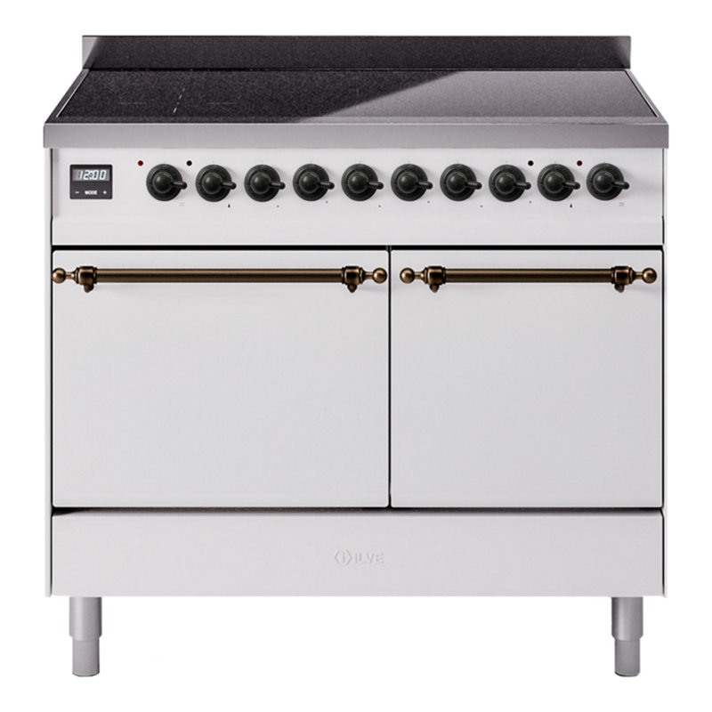 Cuisinière à induction 40 pouces avec 6 éléments à induction ILVE Nostalgie II Series (porte pleine), Blanc, bronze