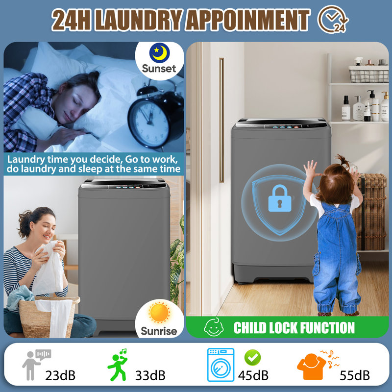 Homdox 2.4 Cubic Feet cu. ft. High Efficiency Portable Washer with Child Safety Lock, Grey