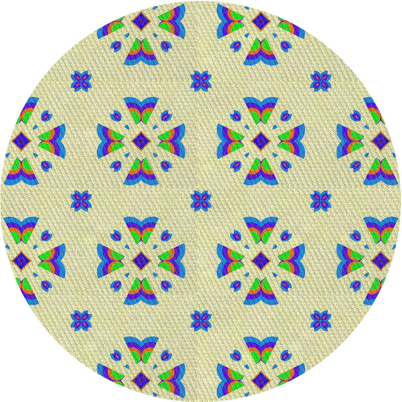 Tapis bleu / vert / orange tissé à la machine, Rond 5 pi