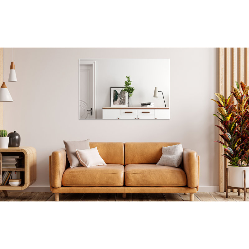 Miroir de chambre 48 po x 32 po à cadre blanc, résistant à l'eau, facile à installer pour la salle de bain, le salon, options de montage polyvalentes, miroir mural vertical ou horizontal de 48 po x 32 po avec cadre en aluminium