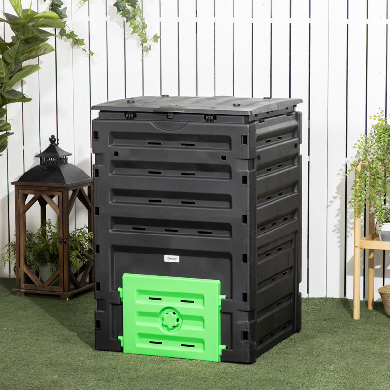 120 gallons Composteur stationnaire d'extérieur en plastique avec couvercle verrouillable
