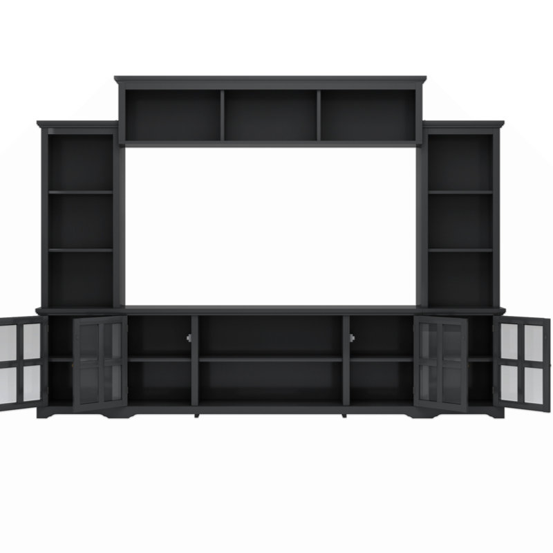 ON-TREND Minimalism  Entertainment Wall Unit With Bridge,  TV Console Table  Tvs Up To 70", Multifunctional TV Stand With Tempered Glass Door,