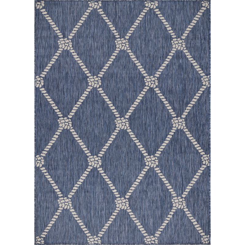Tapis d'intérieur / extérieur bleu / beige Holahan, Rectangle 5 pi 3 po x 7 pi