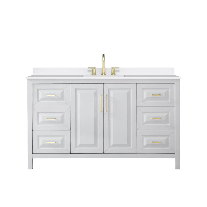 Daria 60'' W Vanity, White, Brushed Gold, White Quartz