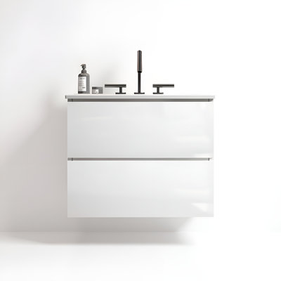 Meuble-lavabo simple 24 po avec dessus en céramique avec trop-plein Derrance, pré-assemblé