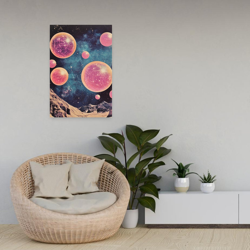 «Crystal Crystal Bubbles», art mural rétro surréel, paysage naturel, H 24 po x l 16 po