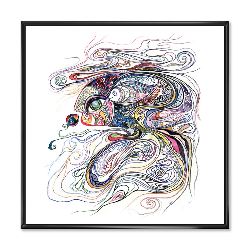 «Magic Mother Fish», peinture sur toile, H 37 po x l 37 po x P 1,5 po, Cadre noir