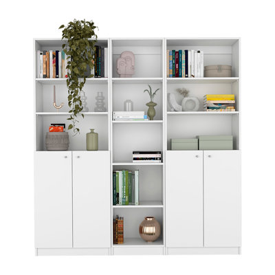 Ensemble de salon 3 pièces avec 3 bibliothèques Levan, blanc