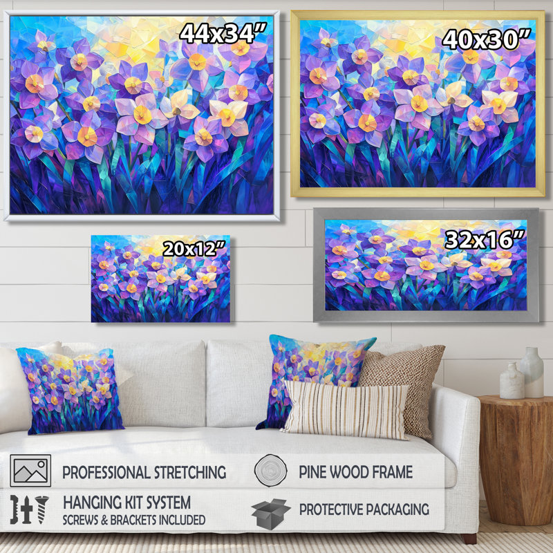 Lavande harmonie de jonquilles en été II - jonquilles, 12" H x 20" W, Single Picture Framed Print without Mat, Black