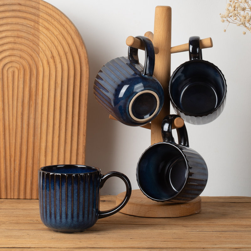  Ensemble de grandes tasses en grès 4 pièces Starlight, Bleu nébuleux