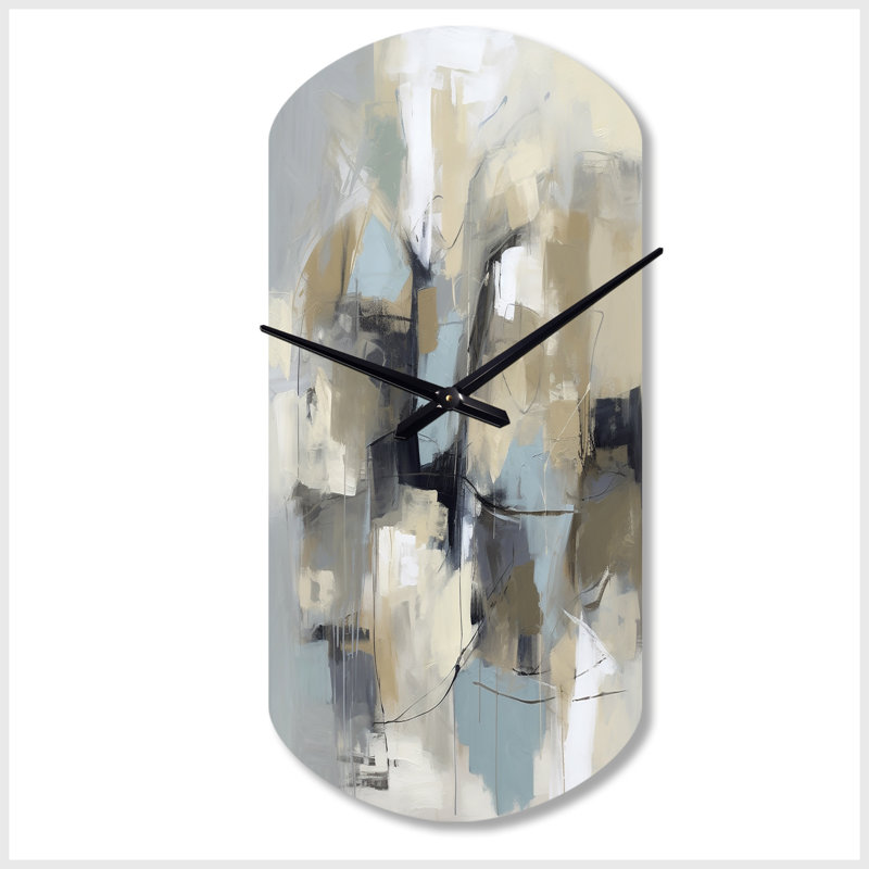 Beige et gris - Créature non limitée I - horloge murale asymétrique en métal, reproduction d'horloge murale moderne, Petit