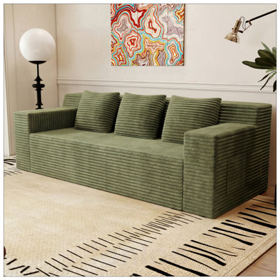 3Seater Corduroy Fabric Sofa, Deep Seat Loveseat, No Assembly Required, Perfect for Living Room and Bedroom