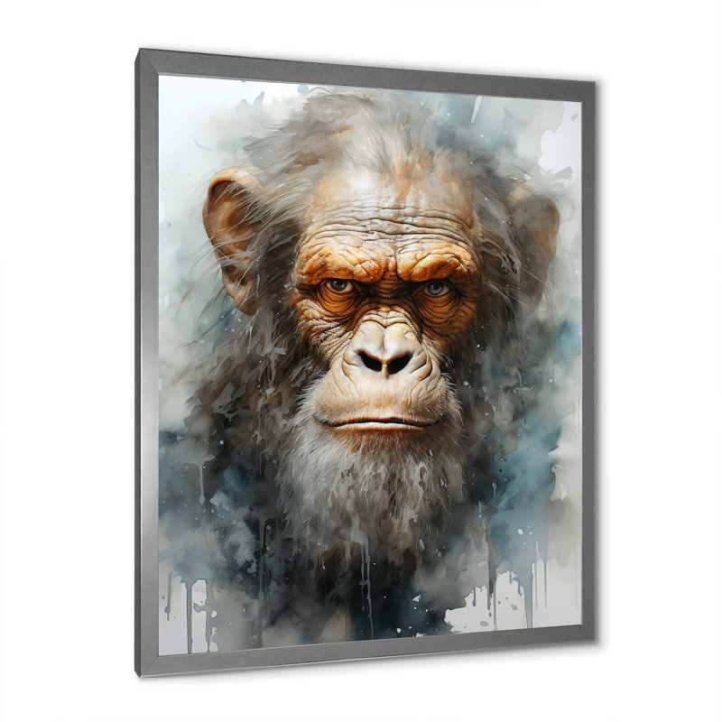 Portrait de singes, présence éthérée, H 40 po x l 30 po x P 1,5 po, Cadre simple argenté
