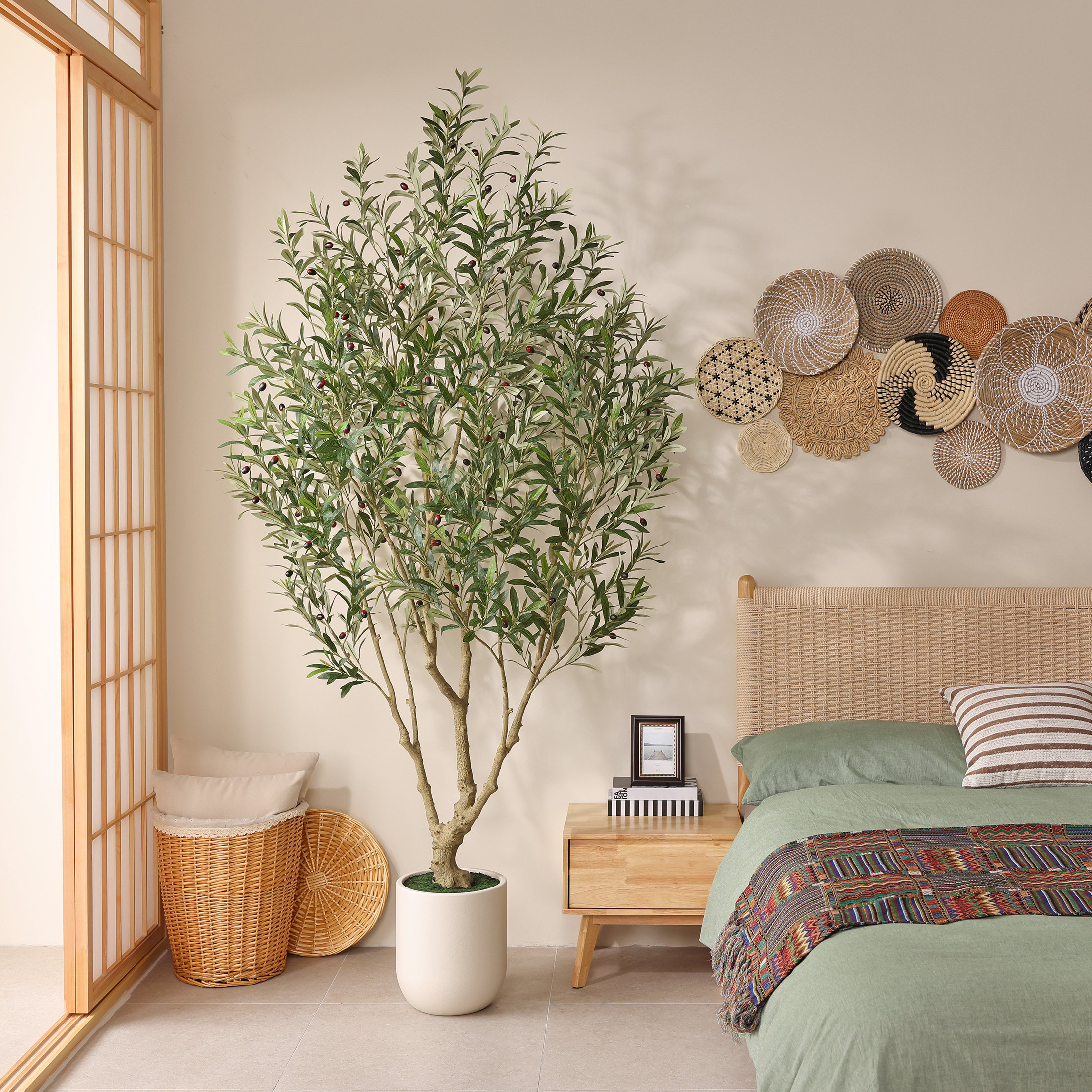 Primrue Adcock 8ft Artificial Olive Tree with 11.4in White Planter ...
