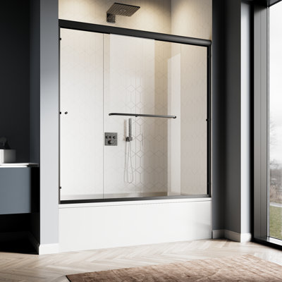 60" W x 62" H Double Sliding Shower Tub Door with 1/4'' Tempered Glass Bathtub Door