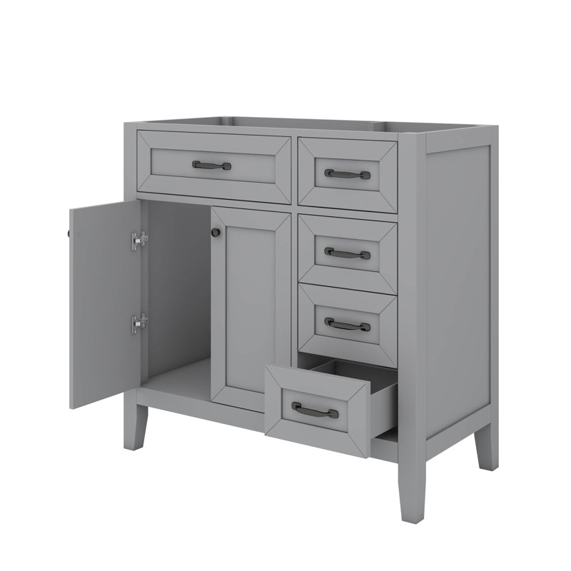 Meuble-lavabo simple 36 po avec tiroirs pratiques, Gris, Noir