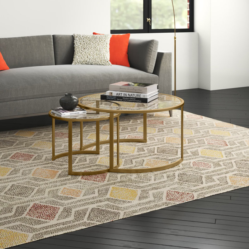 Lauretta 36" Glass And Steel Round Nested Coffee Tables, Brass