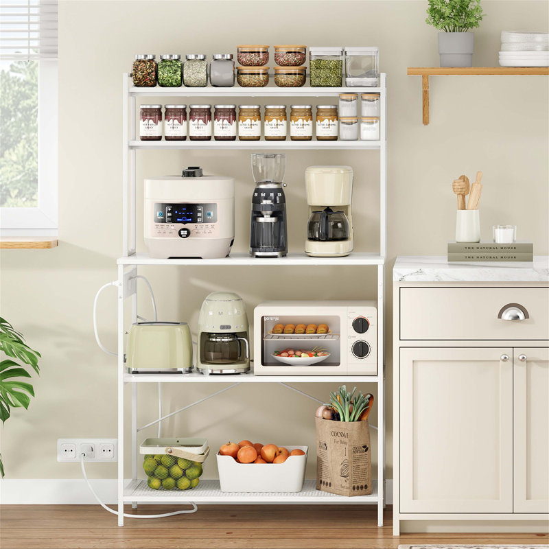 Grand support de boulanger à 5 niveaux avec prises électriques, support à micro-ondes de 39 pouces et bar à café, tablette de rangement pour la maison, rangement pour comptoir