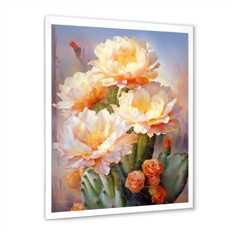 Yuna, rose, vert, cactus, impression romantique IV, H 20 po x l 12 po x P 1 po, Cadre photo blanc
