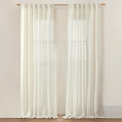Rideaux semi-transparents en lin naturel ivoire de 84 po de longueur, panneaux de salon filtrant la lumière blanc crème avec passants et passe-tringle pour chambre à coucher / maison de campagne, 2 panneaux, 52 x 84 po