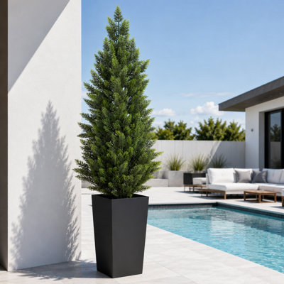 5FTArtificial Cypress Cedar Fake Tree, Dense Foliage Artificial Trees for Indoors, Conical Green Artificial Shrubs for Indoors Home Entryway Table Decor(Pack of 2)