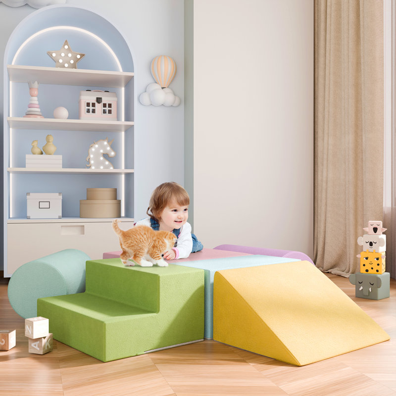 6 Piece Blocks, Blue/Green/Yellow/Pink