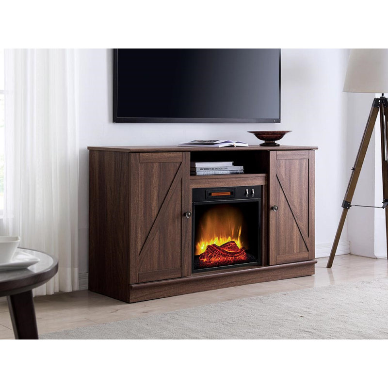 Alexander 48-In Electric Fireplace TV Stand in Weathered Brown with 18-in Electric Firebox Heater