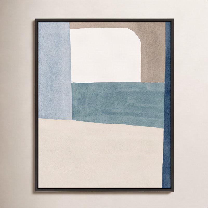 The Balance Of Taupe And Indigo 1 Print by Julia Balfour, 38" x 30" x 1.38", Black Frame Canvas