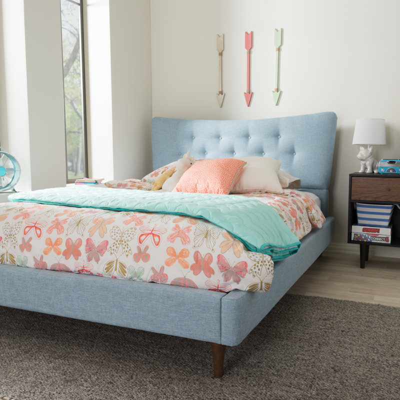 Wade Logan Belony Upholstered Platform Bed — Queen / Beige