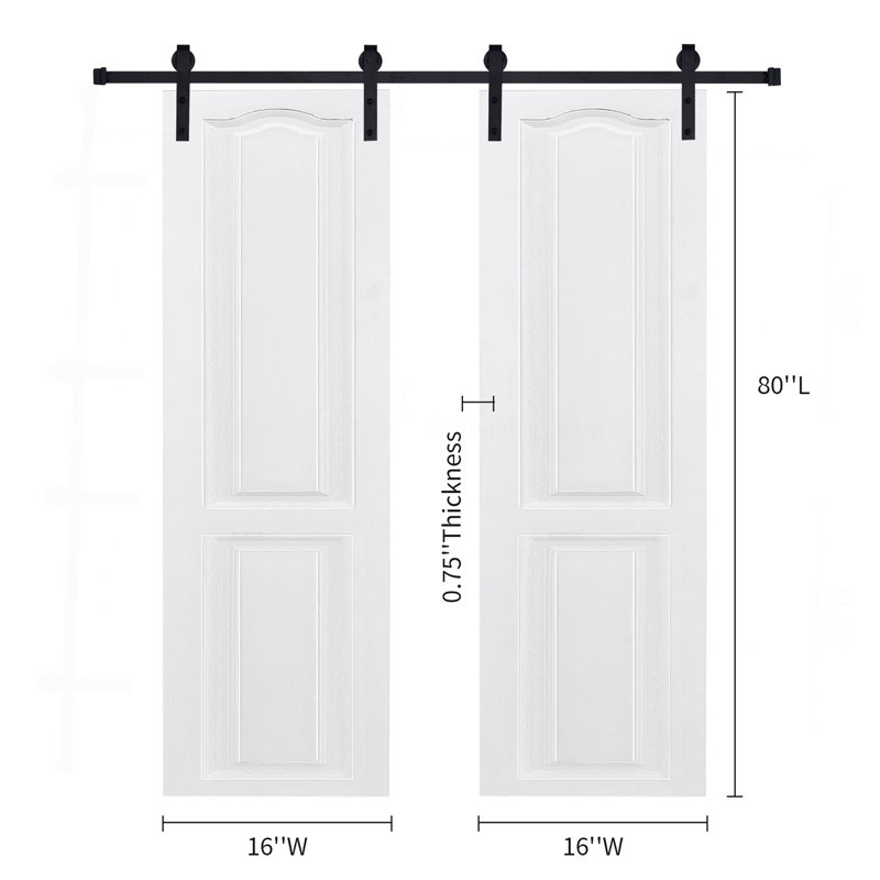 Porte de grange blanche double fabriquée à double 3/4 po d'épaisseur 32 po x 80 po en MDF avec trousse de quincaillerie