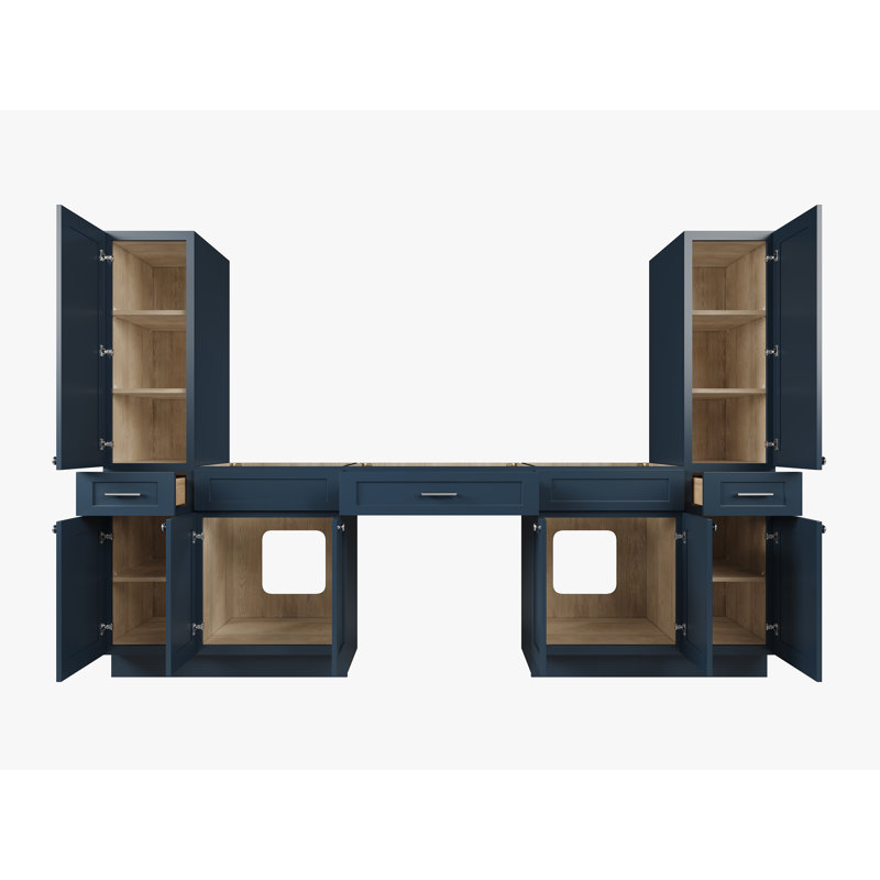 Ensemble de meuble-lavabo double 108 po avec armoire en lin massif Disar, Bleu