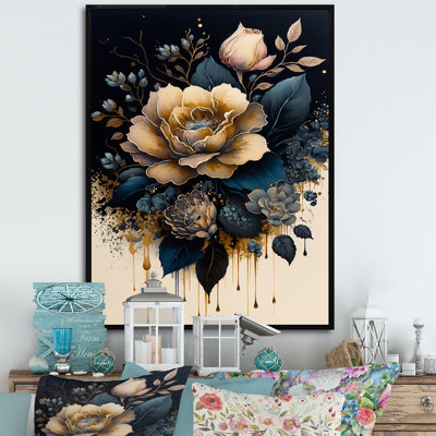 Navy Blue And Gold Rose I - Rose Wall Art