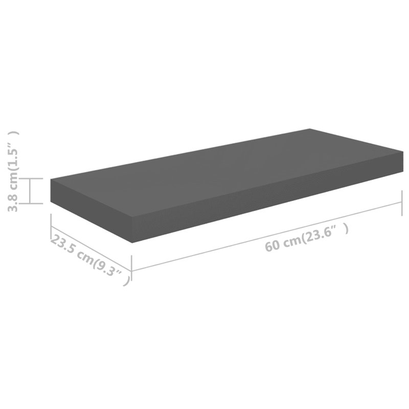 Arsis 4 Piece Metal Floating Shelf, 3.8cm H x 23cm W x 50cm D, High Gloss Grey