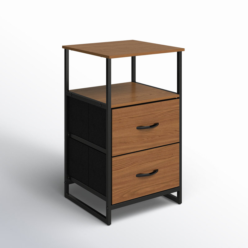 18" Industrial Wooden Nightstand with Iron Frame