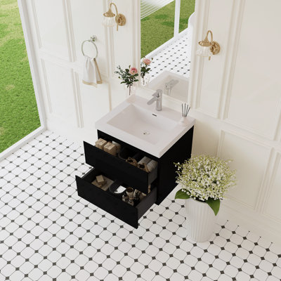 Meuble-lavabo mural 24 po avec lavabo, rangement mural moderne