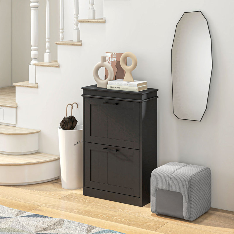 Shoe Cabinet For Entryway, Narrow Shoe Rack Storage Organizer With 2 Flip Drawers And Adjustable Shelves For 10 Pairs Of Shoes