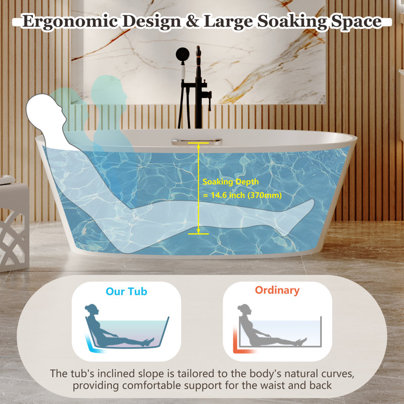 Bracewell Casainc Freestanding Soaking Solid Surface Resin Stone Bathtub With Handle