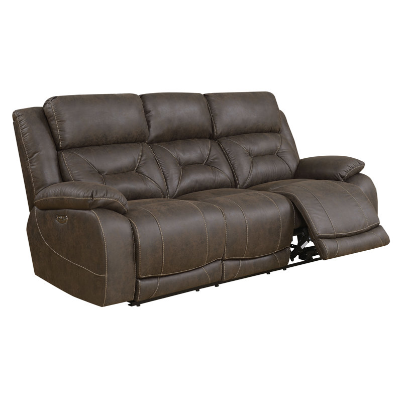 Aprill Upholstered 86'' Reclining Sofa, Brown Faux Faux leather