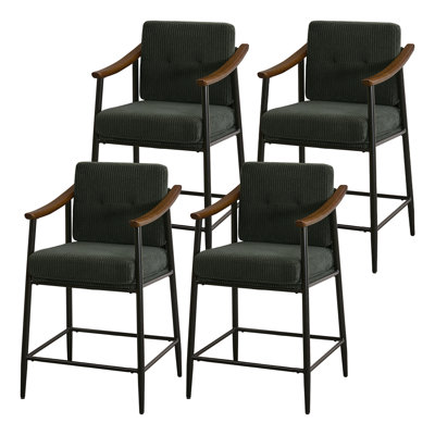 26-inch Medieval Style Bar Stool, Wooden Armrests, Sturdy Thickened Metal Frame, Classic High Stool
