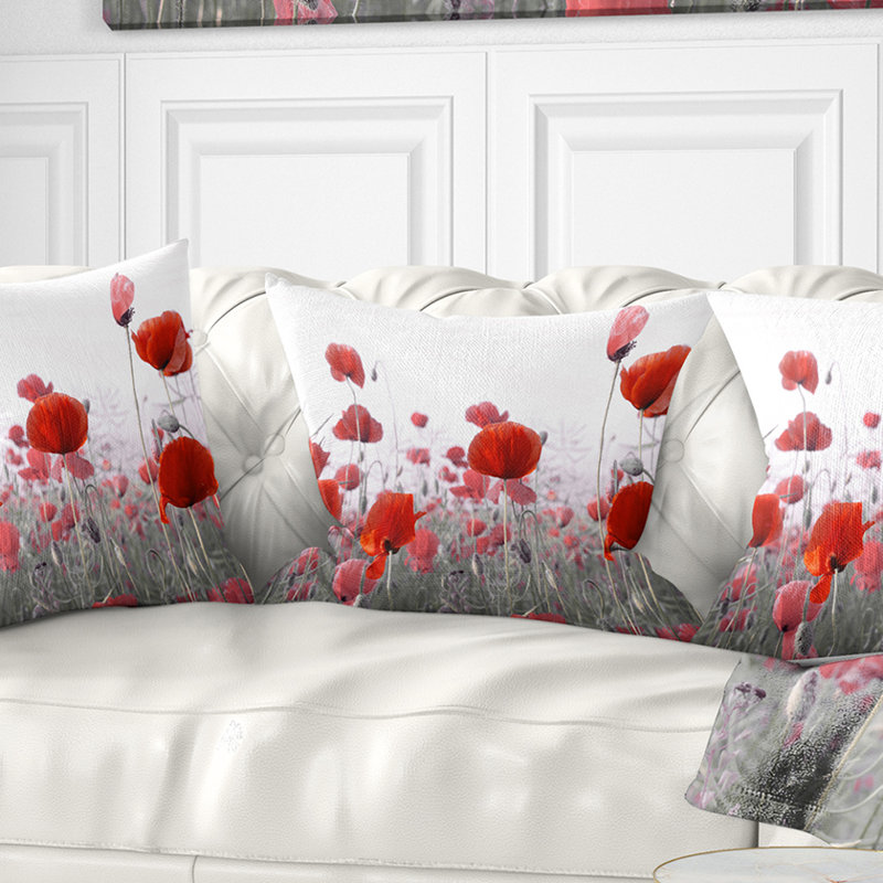 Amazing Red Poppy Flower Garden - Coussin imprimé floral, 18 po x 18 po, Coussin décoratif